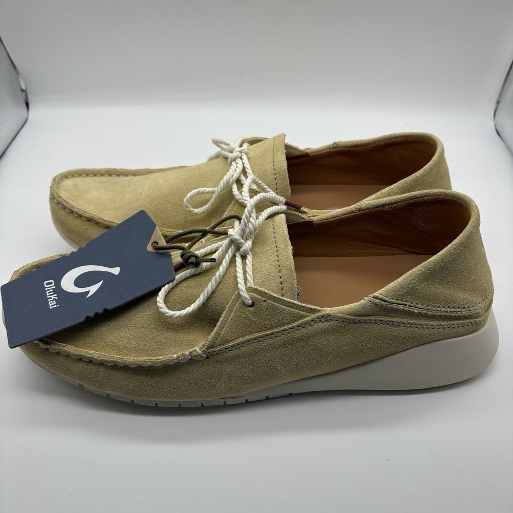 OluKai Ka'a Driver Suede Leather Loafer Shoes Golden Sand Slip On Mens 10.5 New